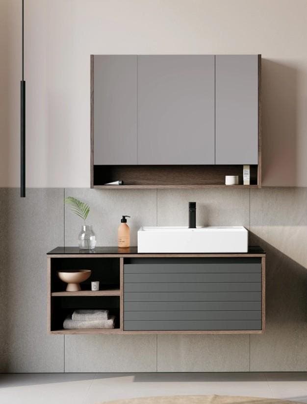 Badmeubel Prato eiken100cm met spiegelkast showmodel ACTIE, Huis en Inrichting, Badkamer | Badkamermeubels, Nieuw, Ophalen