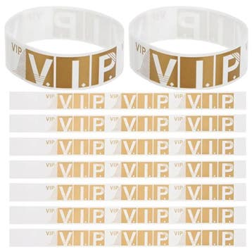 12 Vip polsbandjes wit met goud, Hobby en Vrije tijd, Feestartikelen, Verzenden, Nieuw, Feestartikel, Verjaardag