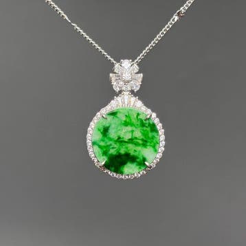 Snijwerk, Jade inlay S925 silver pendant - 28 mm -
