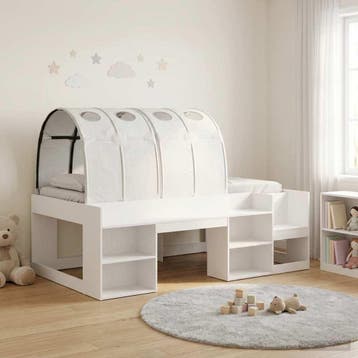 vidaXL Bed met Tunnel met plank met opslag 3 st Wit Bewerkt, Verzenden, Nieuw, Wit, Hout