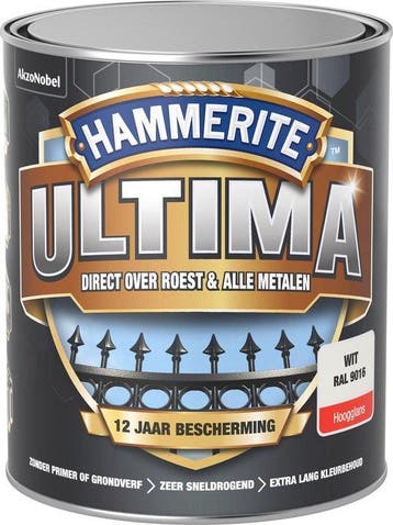 Hammerite ultima metaallak 3 in 1 hoogglans, 750 ml, wit ral, Verzenden, Nieuw