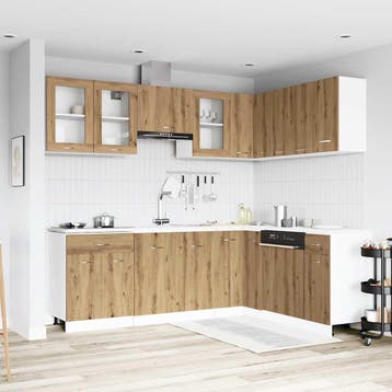 vidaXL 11-delige Keukenkastenset Lyon bewerkt hout, Huis en Inrichting, Keuken | Keukenelementen, Verzenden, Nieuw, Bruin