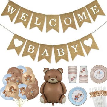 Jute slinger Welcome Baby met 2 harten, Hobby en Vrije tijd, Feestartikelen, Ophalen of Verzenden, Nieuw, Versiering, Geboorte of Huwelijk