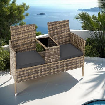 Wicker tuinbank met tafel - natuur/donkergrijs, Tuin en Terras, Tuinsets en Loungesets, Verzenden, Nieuw