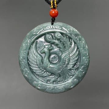 Snijwerk, Dragon Phoenix Pendant - 50 mm - Gecertificeerde