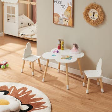 Kindertafelset Epim met 2 kinderstoelen wolkdesign wit en na, Huis en Inrichting, Bureaus, Verzenden, Nieuw
