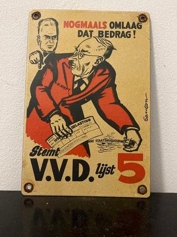 Vintage V.V.D. verkiezingsbord / politiek reclamebord –