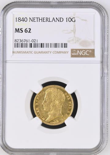 Gouden Willem I 10 gulden 1840 MS62 NGC gecertificeerd, Postzegels en Munten, Munten | Nederland, Verzenden, Goud, Losse munt