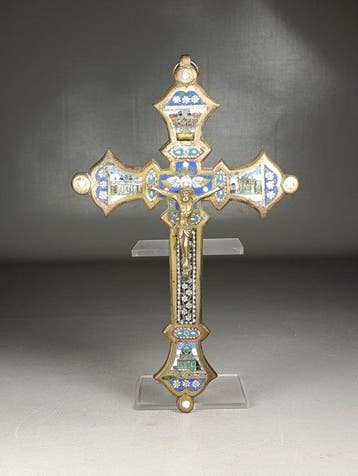 Crucifix - Messing, brons, glasmozaïeksteentjes en
