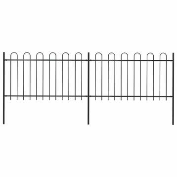 vidaXL Tuinhek met ringtop staal 337x100 cm zwart, Verzenden, Nieuw, IJzer, Minder dan 1 meter