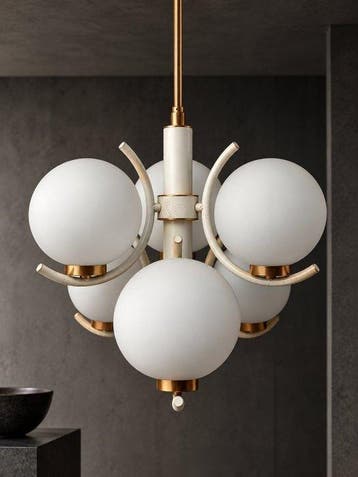 A six shade space age Sputnik style glass lamp with copper