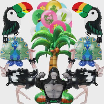 Jungle Dieren Ballondecoratie Set - Struisvogel, Gorilla, To
