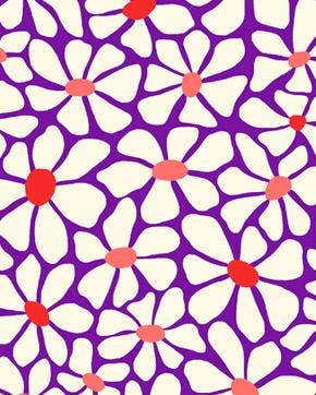 Poplin Katoen Retro Bloemen Violet, Hobby en Vrije tijd, Nieuw, Paars
