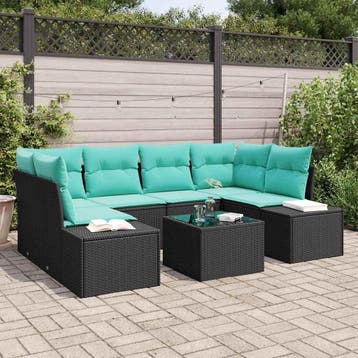 vidaXL Tuin Sofa Set 7 st Zwart poly rattan, Verzenden, Nieuw, Rotan, 7 zitplaatsen