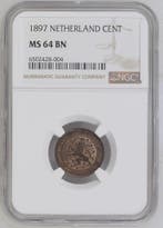 Koningin Wilhelmina 1 cent 1897 MS64 BN Keydate NGC, Postzegels en Munten, Munten | Nederland, Verzenden, Koningin Wilhelmina