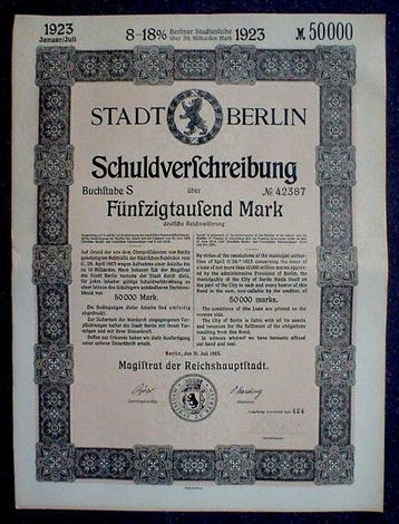 Duitsland. Bond of City of Berlin 50000 Mark Loan to Bearer