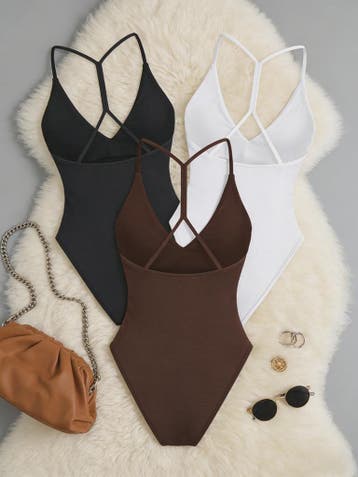 3-Pack Dames Bodysuit met V-hals en Gekruiste Bandjes op de, Kleding | Dames, Verzenden, Nieuw