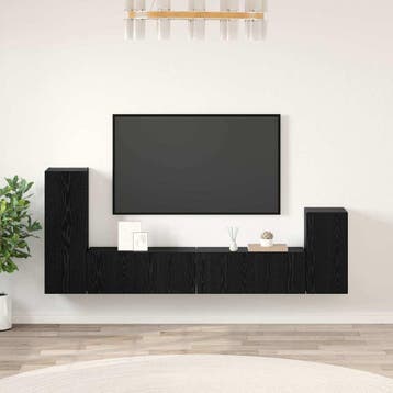 vidaXL Wand tv-kast 3 st Zwart Eiken Bewerkt hout, Minder dan 50 cm, Verzenden, Nieuw, Minder dan 100 cm