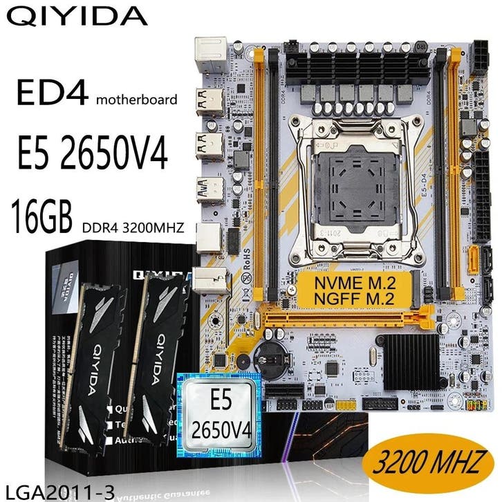QiYIDA X99 Motherboard Set Combo Xeon Kit E5-2650 v4 CPU,, Computers en Software, Moederborden, Nieuw, Ophalen of Verzenden