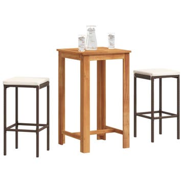 vidaXL 3-delige Tuinbarset massief acaciahout en poly rattan, Tuin en Terras, Tuinsets en Loungesets, Verzenden, Nieuw, 2 zitplaatsen