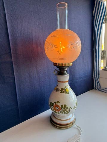 Lamp - Glas, Brons - Hand-Carved Wooden Statue