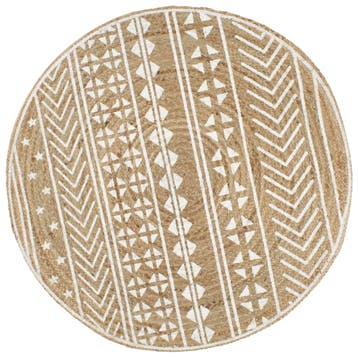 vidaXL Vloerkleed handgemaakt met witte print 150 cm jute, Verzenden, Nieuw, Wit