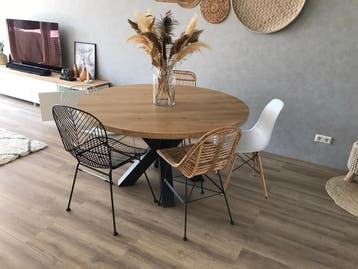 Massief eiken Tafel Rond | Ovaal | Deens | Boomstam | Bureau, Rond, Nieuw, Overige materialen, 100 tot 150 cm