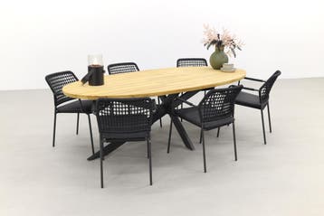 Taste Barista Antraciet/Prado Ellips 240x115 cm. ovale, Verzenden, Nieuw, Hout, Tuinset