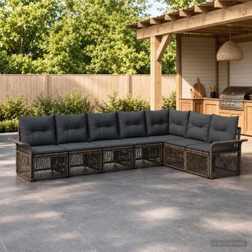 vidaXL Tuinbankenset 7 st Grijs poly rattan, Verzenden, Nieuw, 7 zitplaatsen