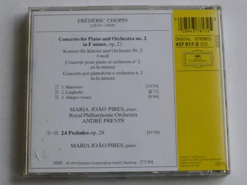 Chopin - Concerto for Piano / Maria Joao Pires, Andre Previn, Cd's en Dvd's, Ophalen of Verzenden, Zo goed als nieuw