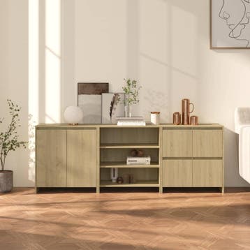 vidaXL 3 st Dressoirs bewerkt hout sonoma eikenkleurig, Verzenden, Nieuw, Overige houtsoorten