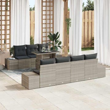 vidaXL Bankstel 8 st Lichtgrijs poly rattan, Verzenden, Nieuw, Rotan, 8 zitplaatsen
