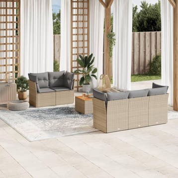 vidaXL 6-delige tuinbankset met kussens mix beige poly, Verzenden, Nieuw