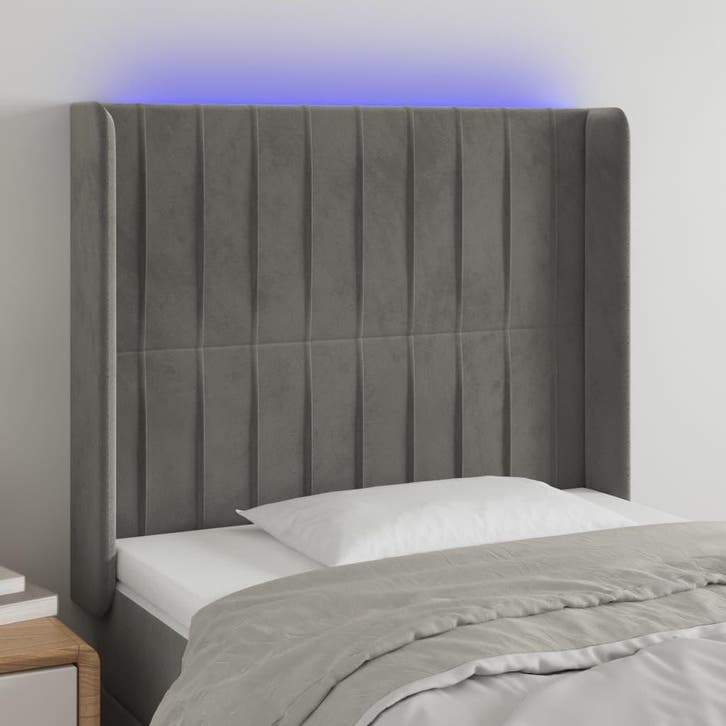 vidaXL Hoofdbord LED 103x16x118/128 cm fluweel lichtgrijs, Huis en Inrichting, Slaapkamer | Bedden, Grijs, Nieuw, Stof, Verzenden