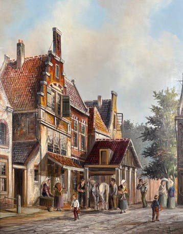 John Haanstra (1945) - Oud Hollands straatbeeld Culemborg