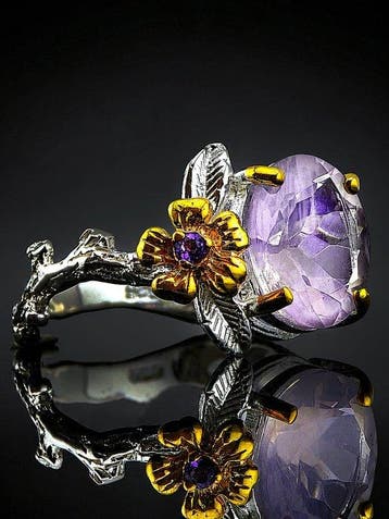 Natuurlijke lavendelkwarts ring - 925 Sterlingzilver -