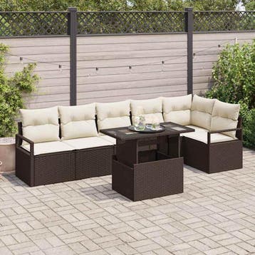 vidaXL Tuin Sofa Set 7 st Bruin Poly riet, Verzenden, Nieuw, 7 zitplaatsen