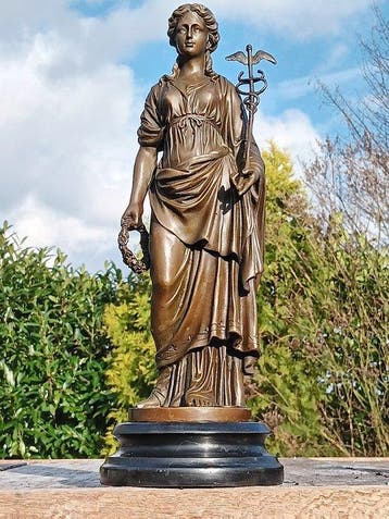 Beeld, athena godin van de wijsheid - 34 cm - brons marmer, Antiek en Kunst