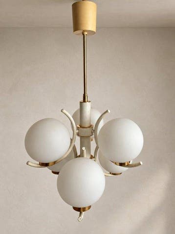 A six shade space age Sputnik style glass lamp with copper