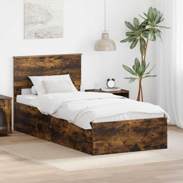 vidaXL Bedframe met hoofdeinde Gerookt eiken 75 x 190 cm, Eenpersoons, Bruin, Verzenden, Nieuw