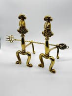 Pair of Antique British Victorian Brass Fire Dogs (Andirons), Nieuw