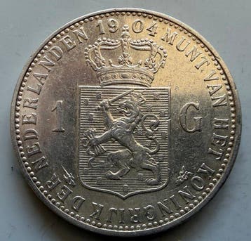 Nederland. Wilhelmina. 1 Gulden 1904 (Zonder minimumprijs)