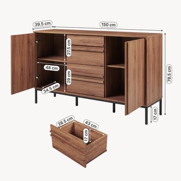 Commode Kilmandar 150x40x79 cm walnootkleurig en zwart [en.c, Verzenden, Nieuw