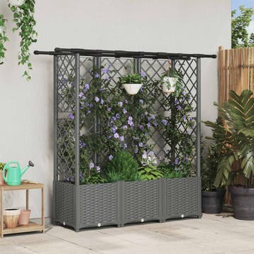 vidaXL Verhoogd Bed met Trellis en Dak Lichtgrijs 163,5 x 40, Verzenden, Nieuw, Minder dan 60 cm, 60 cm of meer