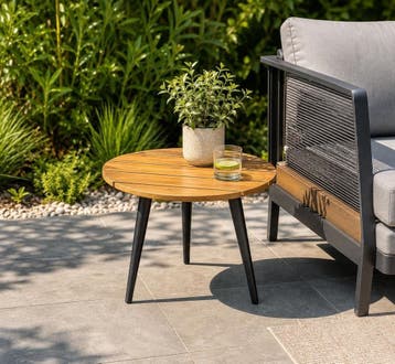 Bijzettafel Charlie 50cm Acacia Hardhout Stalen Poten, Verzenden, Nieuw, Hout