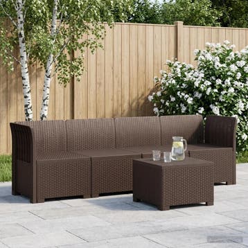 vidaXL 4-Persoons Tuin Sofa Rieten Look PP Bruin, Verzenden, Nieuw