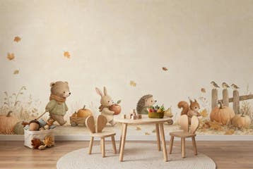Bosdieren behang kinderkamer – herfst fotobehang, Verzenden, Fotobehang