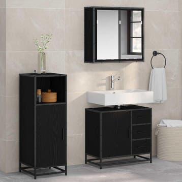 vidaXL Badkamermeubelset 3 st Zwart Eiken 65 x 33 x 60 cm, Verzenden, Nieuw, Overige typen