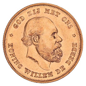 Gouden 10 Gulden Willem III 1875 Pr+, Postzegels en Munten, Verzenden