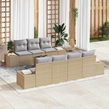 vidaXL Tuin Sofa Set 8 st Beige en Grijs poly rattan, Verzenden, Nieuw, Rotan, 8 zitplaatsen
